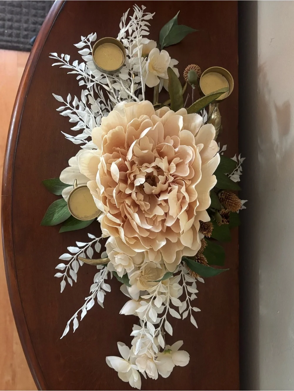 Elegant Wedding Centerpiece Ivory Floral Gold Branch Bird Candle Holder Decor